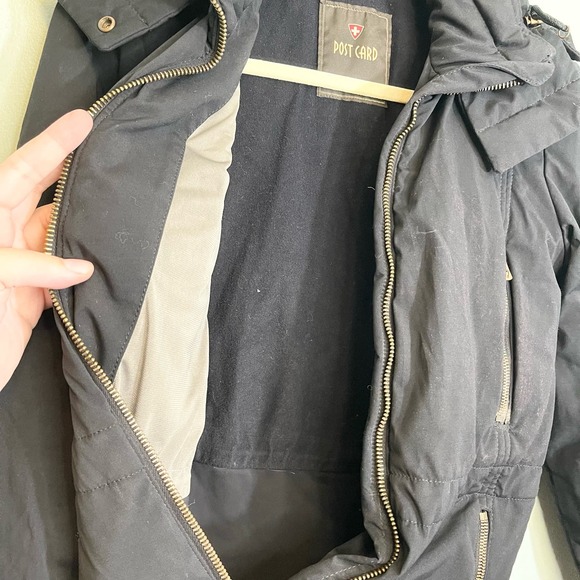 Post Card black Hooded Coat Italian Double Zipper Puffer Jacket Size 4 - Picture 4 of 16